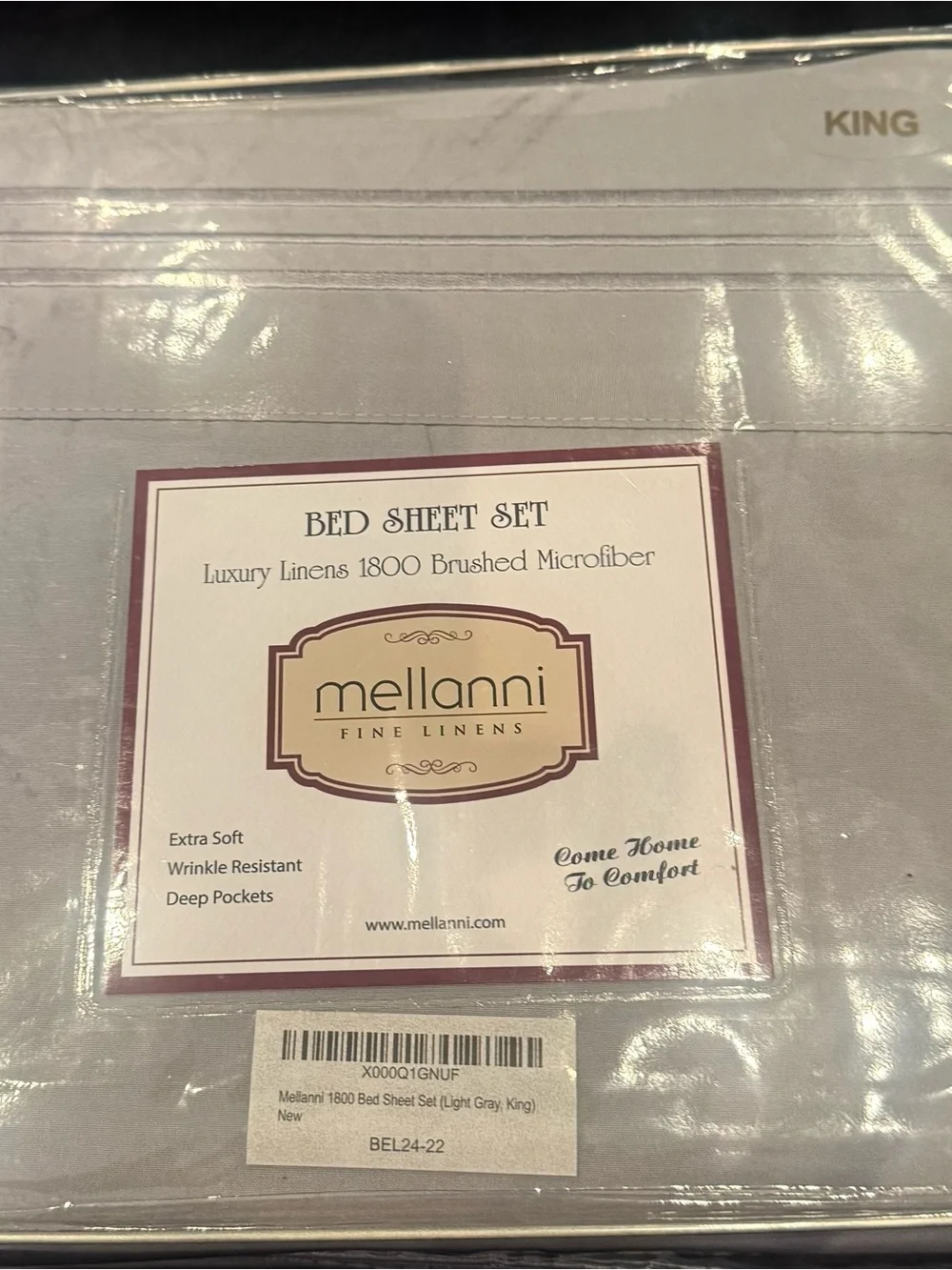 Mellanni Luxury Linens 1800 100% Brushed Microfiber King Size Light Gray NEW!!